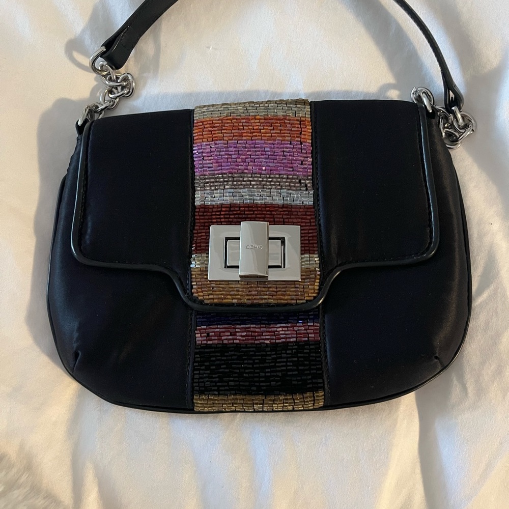 Echo black satin with multi colour sparkly little bag